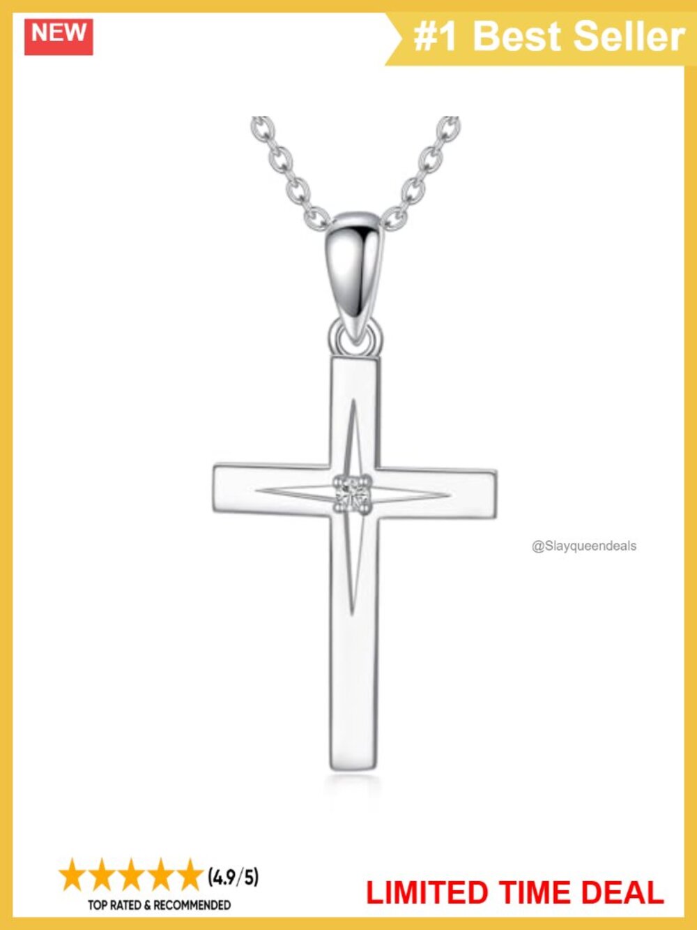 925 Sterling Silver Lab Grown Diamond Cross Pendant Necklace Minimalist